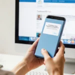 Woman holding at-home STD test kit with smartphone showing positive result and computer displaying treatment resources