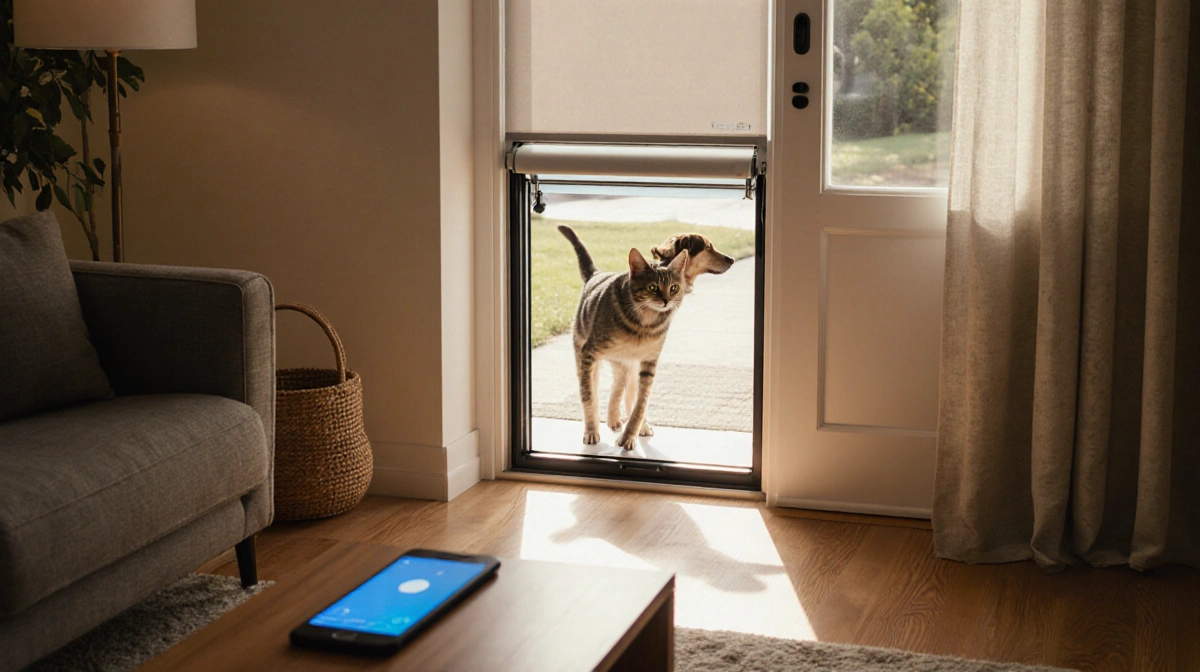 Smart Roll-Up Pet Door Locks Out Lizards, Weather, Intruders