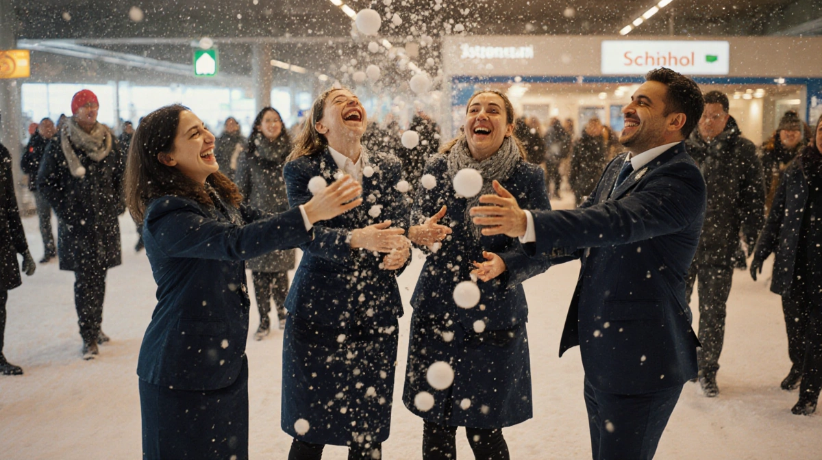 Schiphol Staff’s Snowball Fight as 700+ Flights Axed