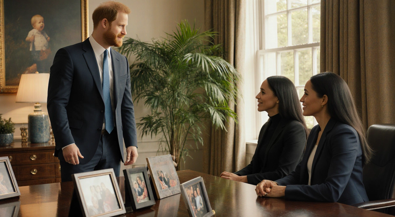Photograph a serene, high-end meeting room with lush greenery and natural light pouring in through floor-to-ceiling windows.
