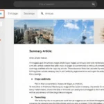 Person reading article summary on screen with laptop and notebook nearby