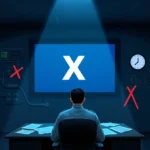 Indian government official sits at desk with X logo screen and server walls in dimly-lit control room