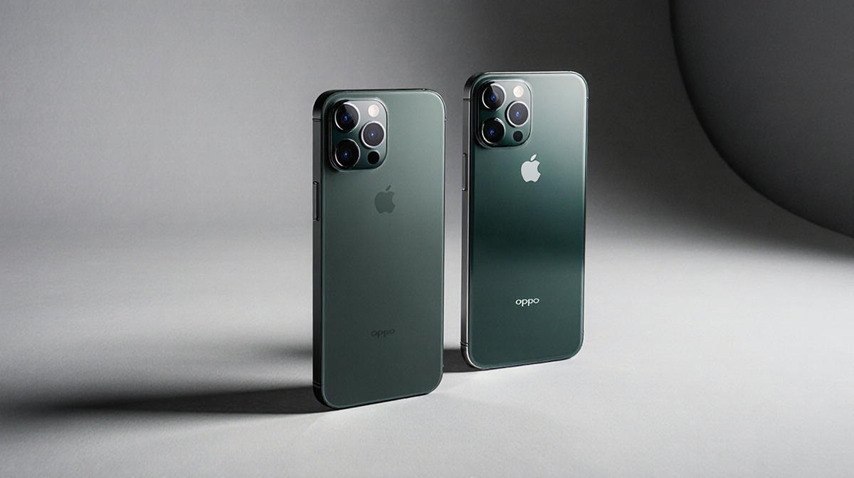 iPhone 17 Pro and Oppo Find X9 Pro compare camera features with raised lens and softbox lighting