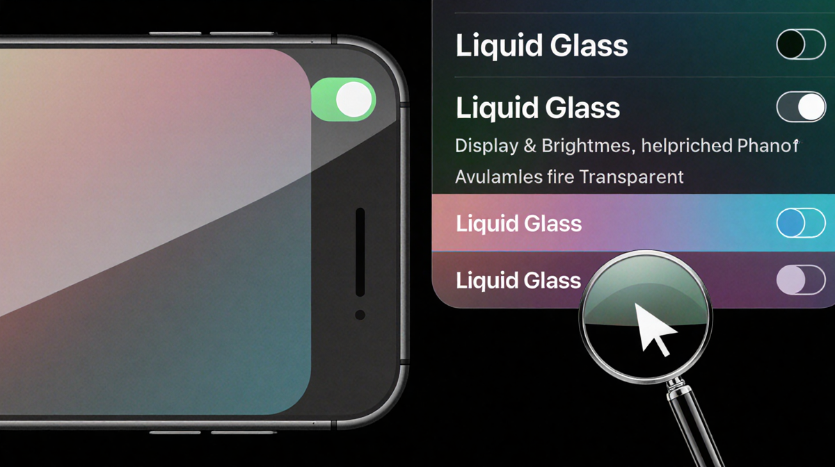 iPhone display menu highlighting Liquid Glass with cursor hovering over option in iOS 26.1