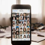 iPhone photos library shows duplicate images with messy desk and papers in background