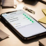 iPhone settings menu shows Location Services stuck on with paperclip and sticky notes on cluttered desk