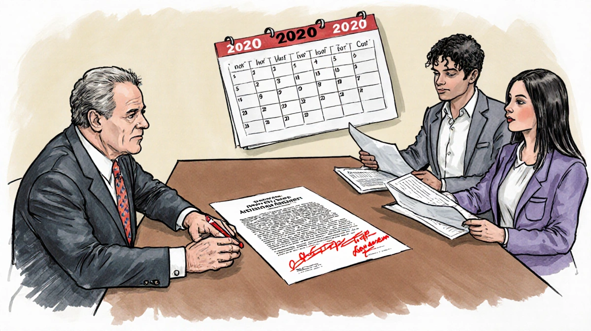 Marty Singer representing Jackson estate sits at courtroom table with arbitration agreement and red revisions while Cascio si