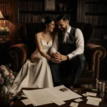 Jacob Batalon and fiancée planning wedding with flowers and stationery on couch