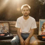 Jacob Elordi relaxes in backyard with vintage record player and faded Hilary Duff poster