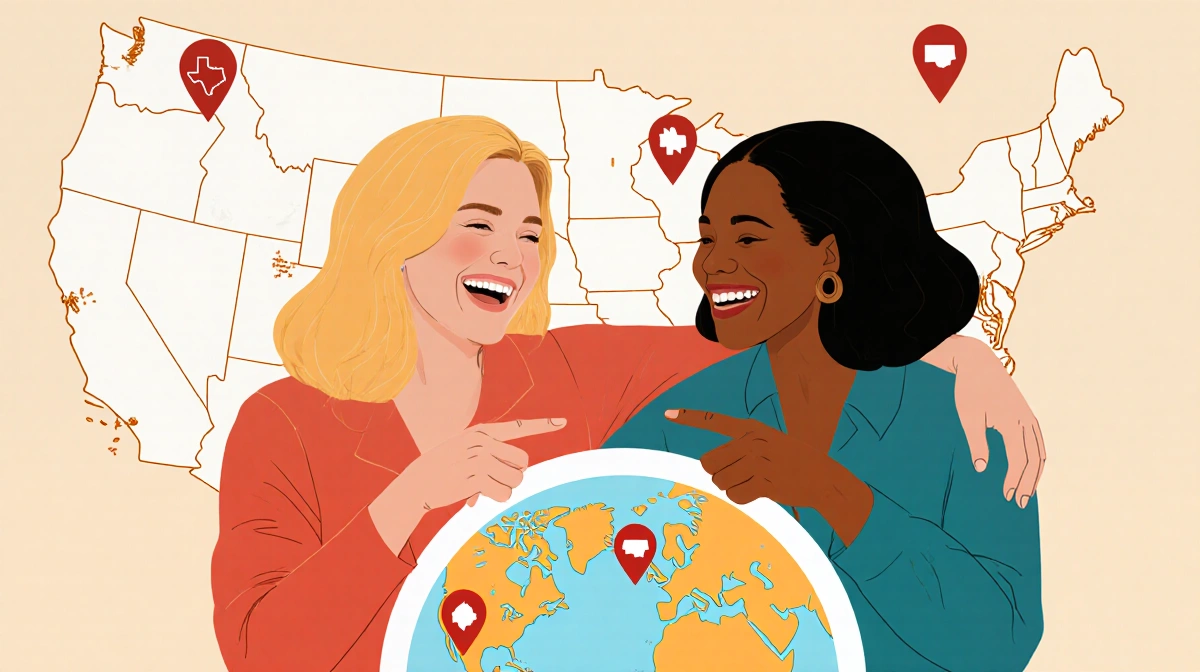 Jenna Bush Hager and Sheinelle Jones laughing together while pointing at map markers showing their childhood homes in Texas a