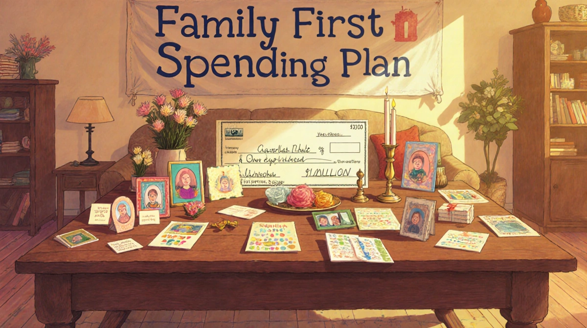 Grandfather celebrating with $1 million check and family photos showing love for grandchildren