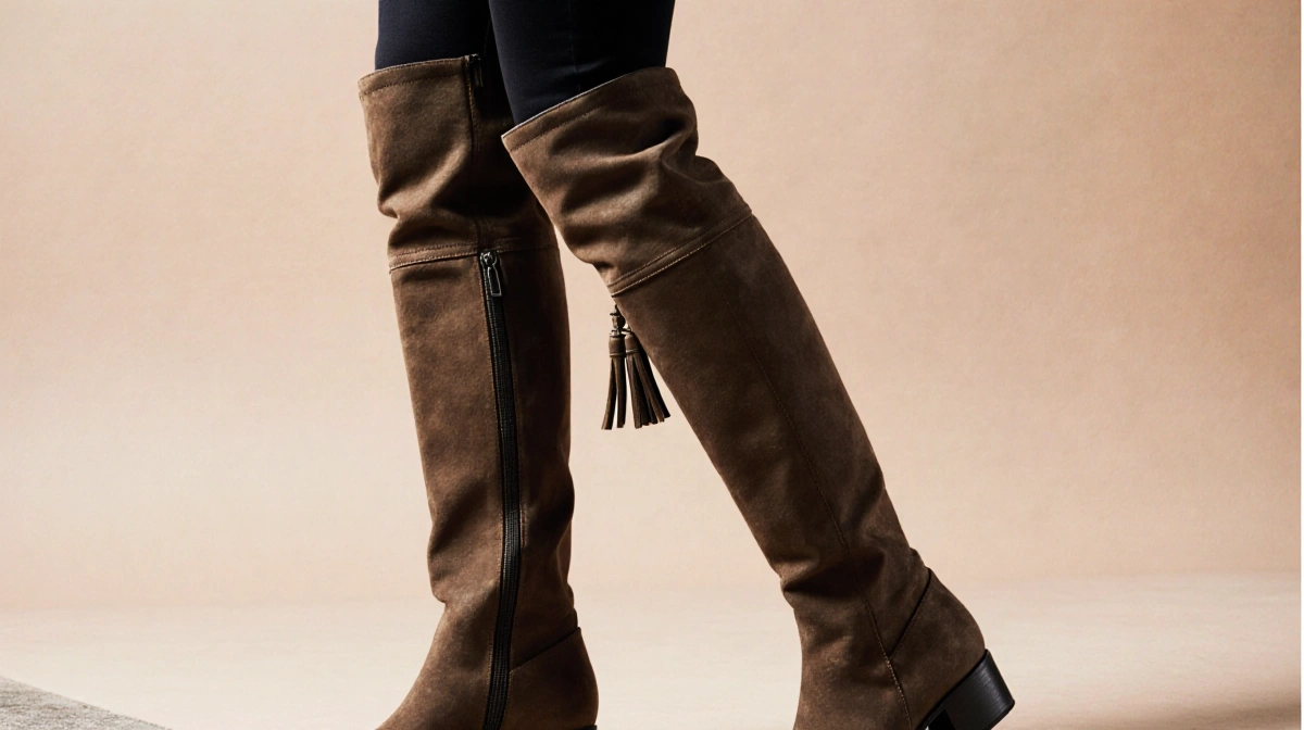 Kate Middleton stepping forward with knee-high tassel boots and soft lighting showing vintage style