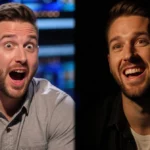 Jason and Travis Kelce facing camera with shocked expressions on dim game show set
