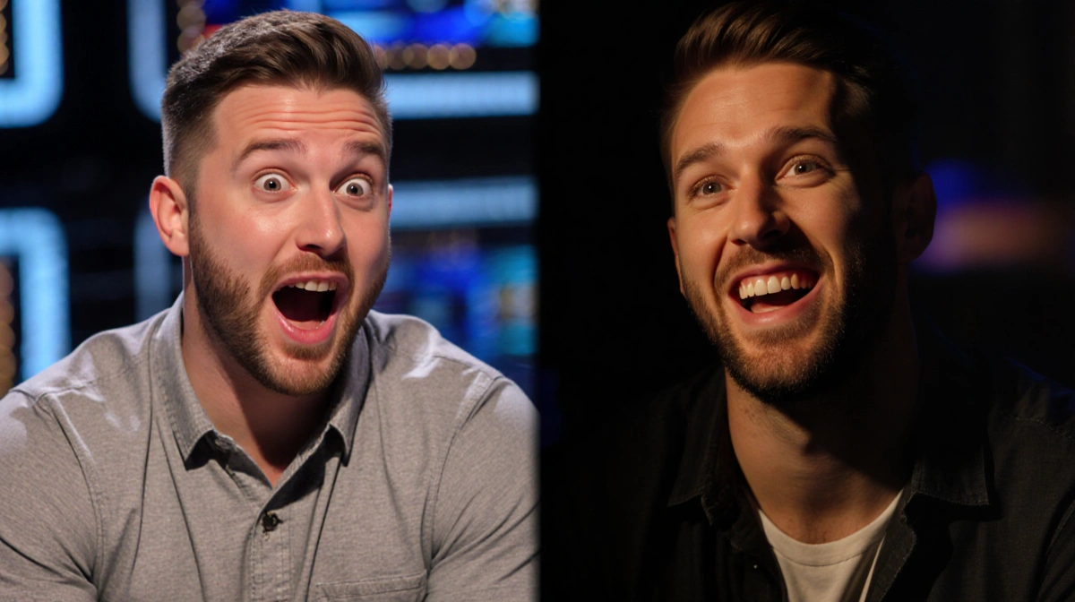Jason and Travis Kelce facing camera with shocked expressions on dim game show set