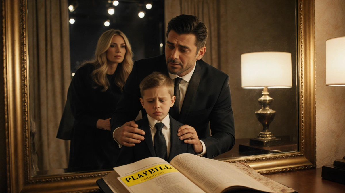 Mark Consuelos hugs son Joaquin in Broadway dressing room with Kelly Ripa watching in mirror