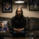 Kelly Stafford staring at a photo of Matthew with a half‑empty glass of water and a tear on its rim