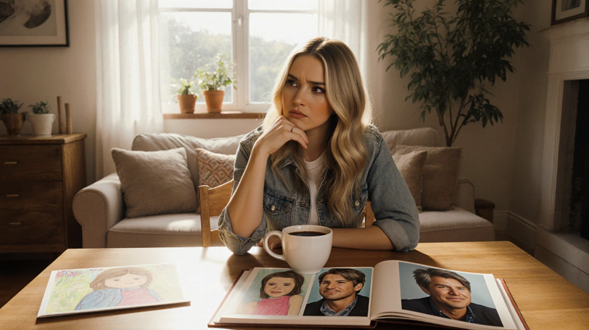 Kelsea Ballerini sits thoughtfully at kitchen table with coffee and children
