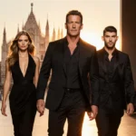 Kevin Costner walks Milan runway with Jennifer Garner Nick Jonas and Colman Domingo as golden sunset glows behind Duomo