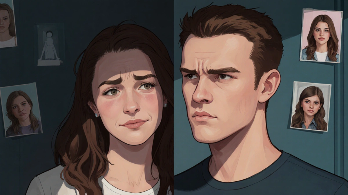 Kody Brown glaring at Meri Brown with smirk and Jen's photo in corner