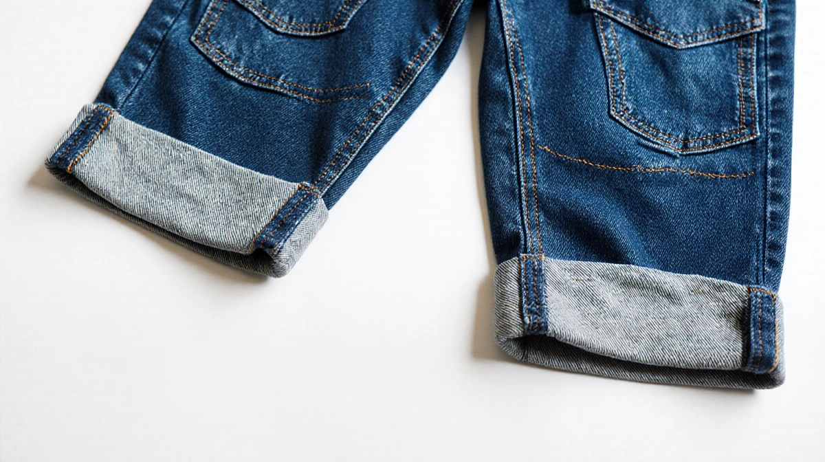 Kunmi cropped blue jeans lay flat with patch pockets and contrast stitching showing ankle length