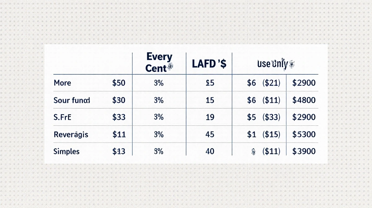 Clean table showing LA Fire Department fund allocation with dollar amounts and percentages under Every Cent and LAFD Use Only