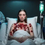 Lala Kent sits on hospital bed with IV glow and doctors in hazmat gear showing skin condition