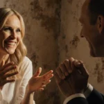 Laura Dern and Will Arnett laughing together with hands clasped showing their warm friendship