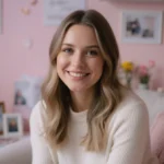 Laurie Cooper sits with warm smile in cozy room with framed photos and blurred background showing authentic TikTok star perso