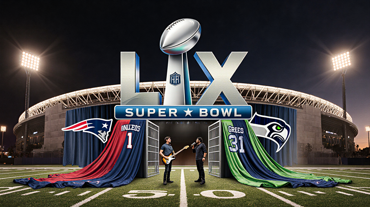 Bad Bunny stands atop stage with Levi