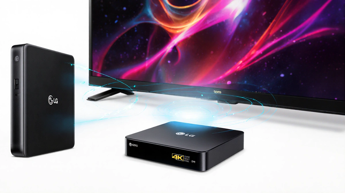 Zero Connect Box streaming 4K video wirelessly to TV over 10m with glowing screen and midair connection