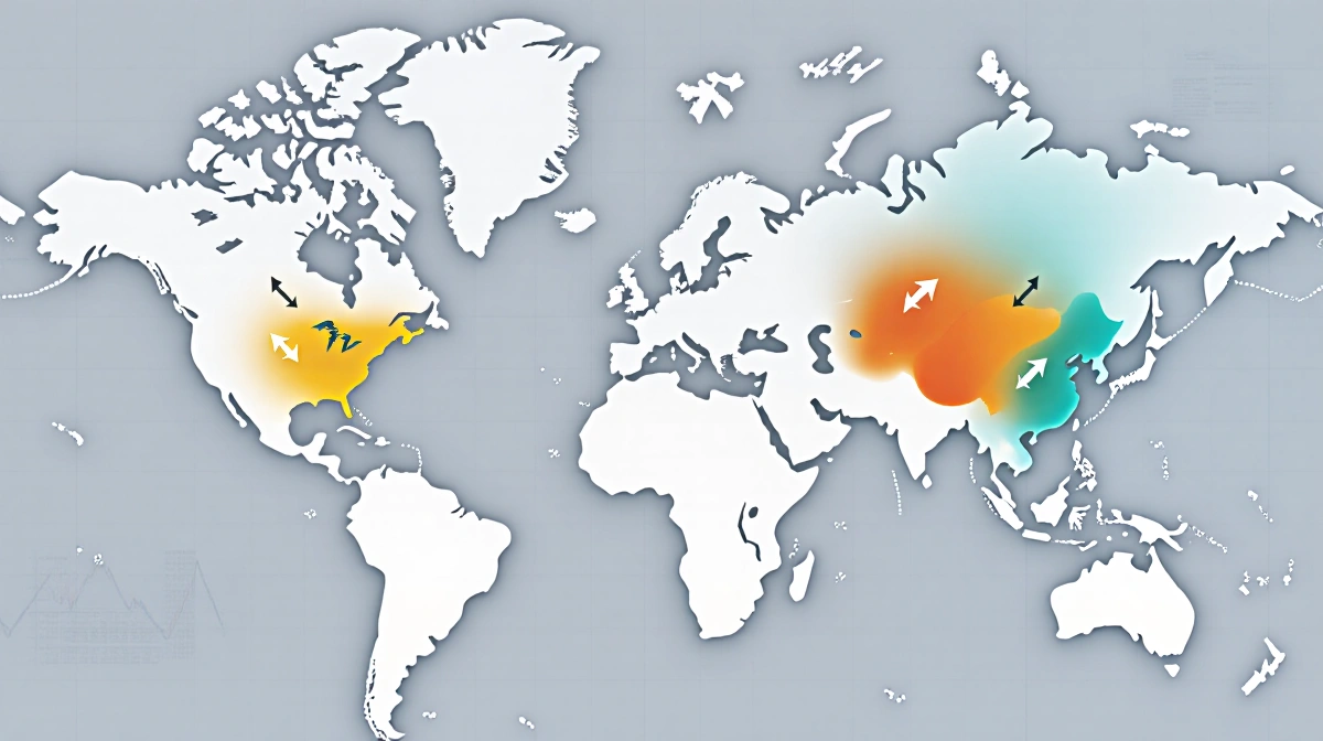 Trading map shows two liquidity pockets glowing with arrows and subtle grid pattern