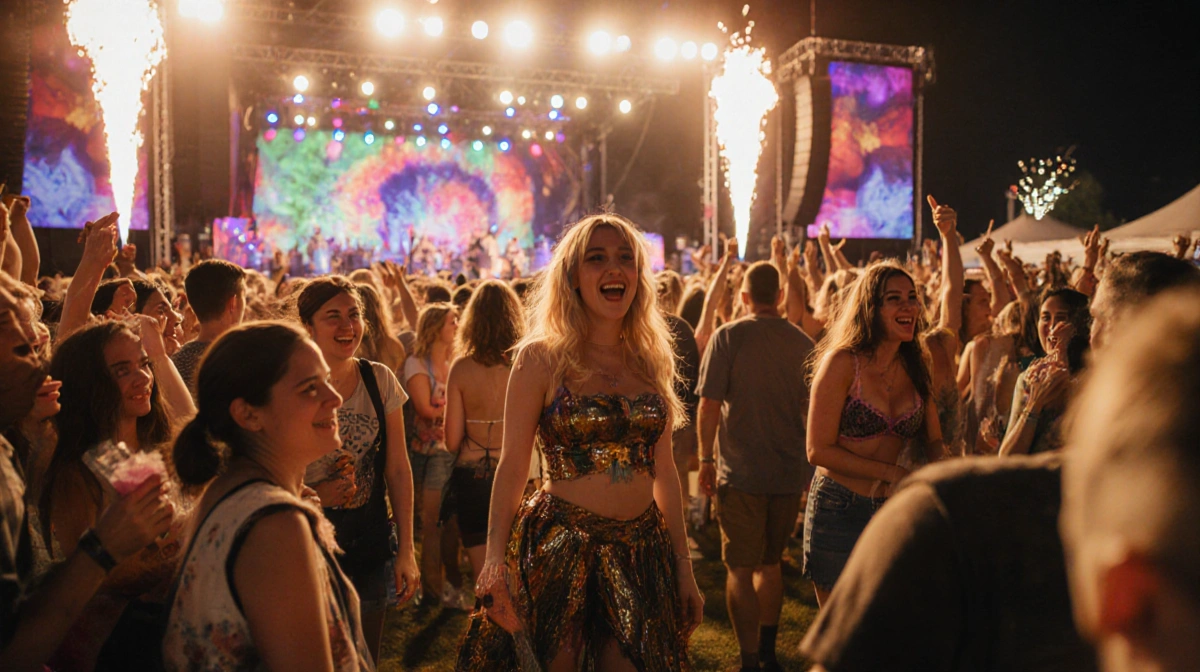 Lorde performs on stage with colorful lights and festival crowd showing alternative rock energy at Kilby Block Party