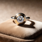Gold ring rests atop velvet cushion on luxurious jewelry box with warm glow and champagne background