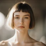 Madelyn Cline poses with new blunt jawline hairstyle and warm natural lighting