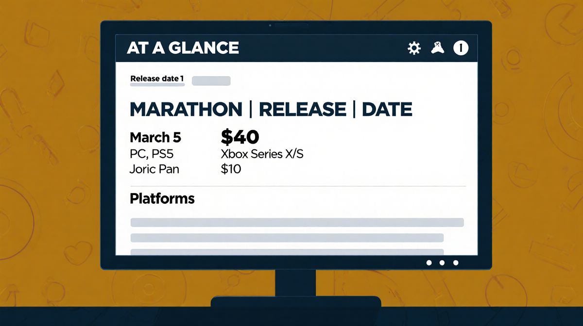 TV screen showing At a Glance section with release date March 5 and platforms PC PS5 Xbox Series X|S and price $40