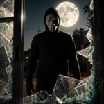 Masked burglar standing at front door of Troy Garity