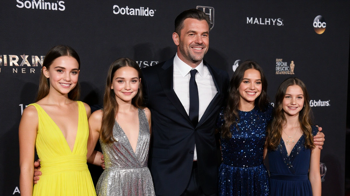 Matt Damon poses with his four daughters on the red carpet with wife Luciana and daughters in bright yellow and silver gowns