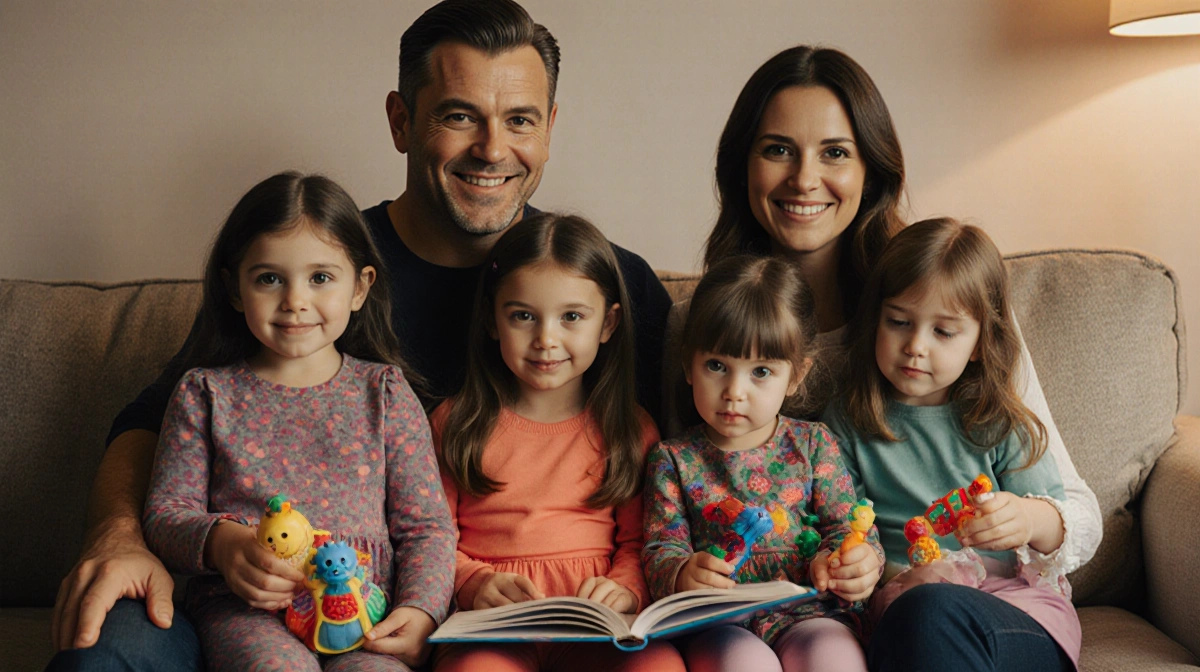 Matt Damon sitting with wife Luciana and four daughters on couch showing family bond and love