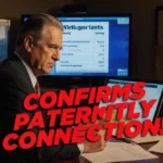 Maury Povich looks at paternity test results with bold red text and dramatic TV screens behind him