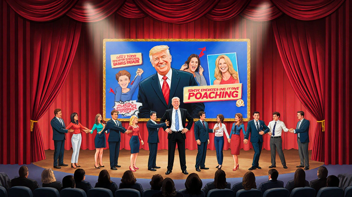 Maury Povich stands on the talk show stage with red velvet curtains and dramatic lighting