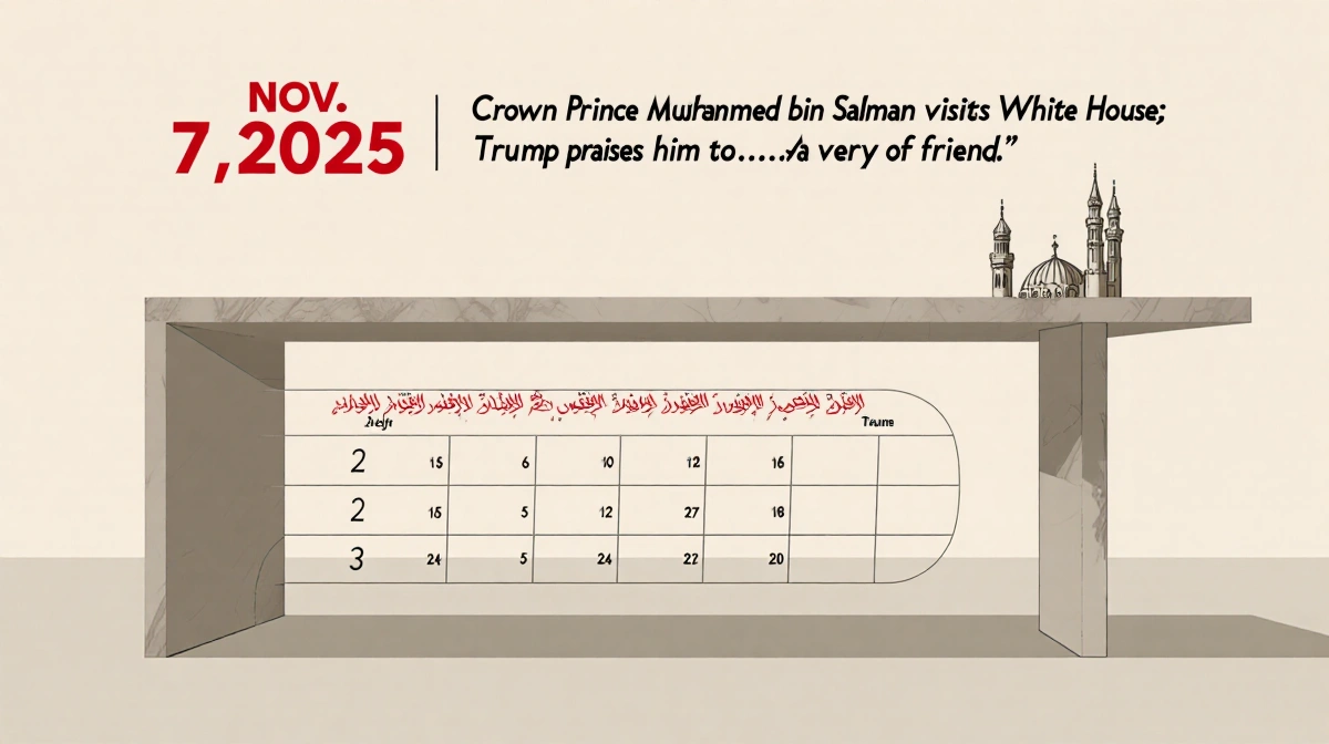 Modern table shows November 18 2025 date with Saudi architectural patterns and curved headline text above
