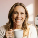 Melissa Rivers holding a warm cup of tea with gentle tears and soft golden light showing her emotional journey