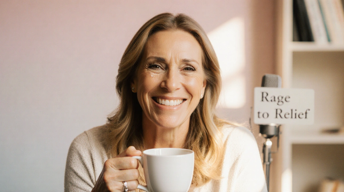 Melissa Rivers holding a warm cup of tea with gentle tears and soft golden light showing her emotional journey