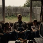 John Mellencamp relaxes on couch with kids and video game controllers showing 80s anti-work parenting style