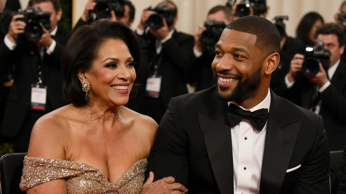 Michael B. Jordan and his mother Donna share a warm smile on the red carpet with paparazzi behind them