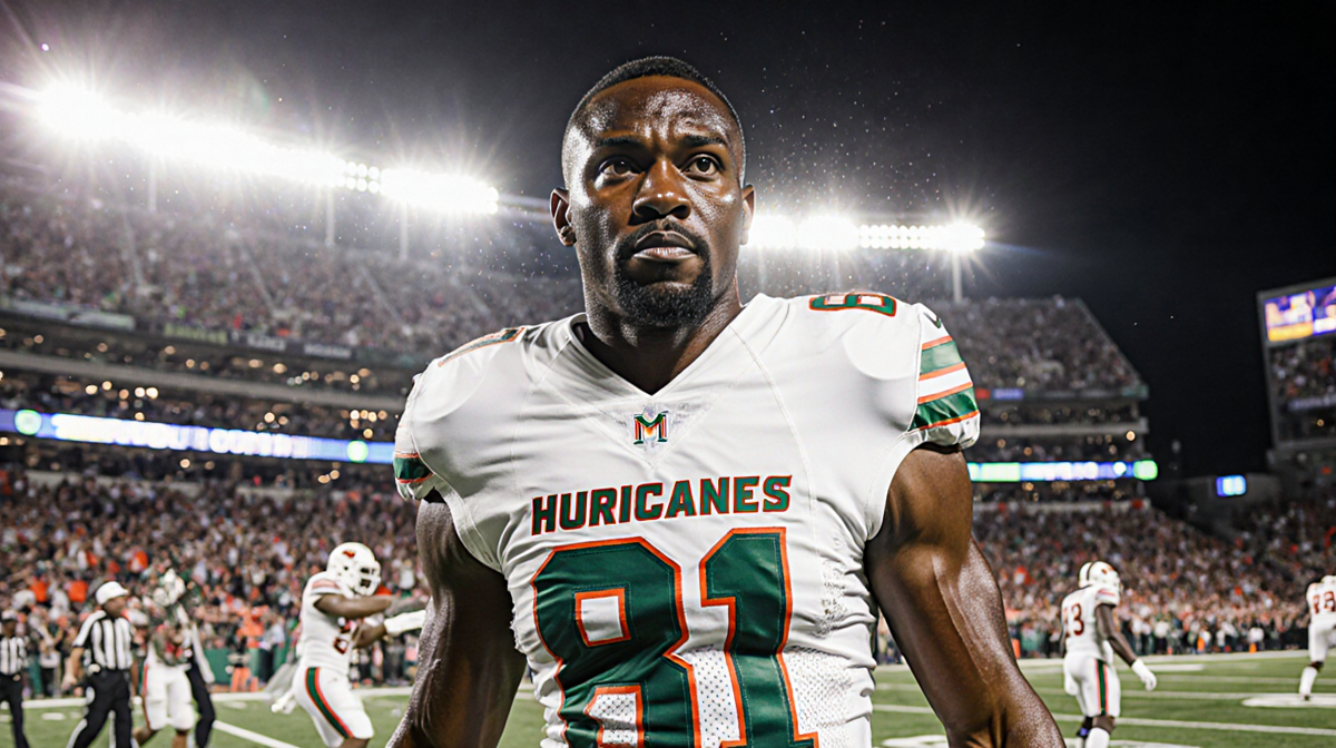 Michael Irvin standing on football sidelines with bright stadium lights and a mischievous grin