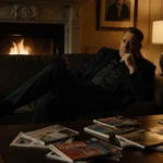 Michael Rapaport sits uncomfortably on couch with TV guides scattered and The Traitors playing on screen