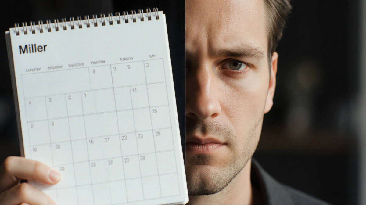 Miller studies calendar with focused expression showing pattern recognition and connection