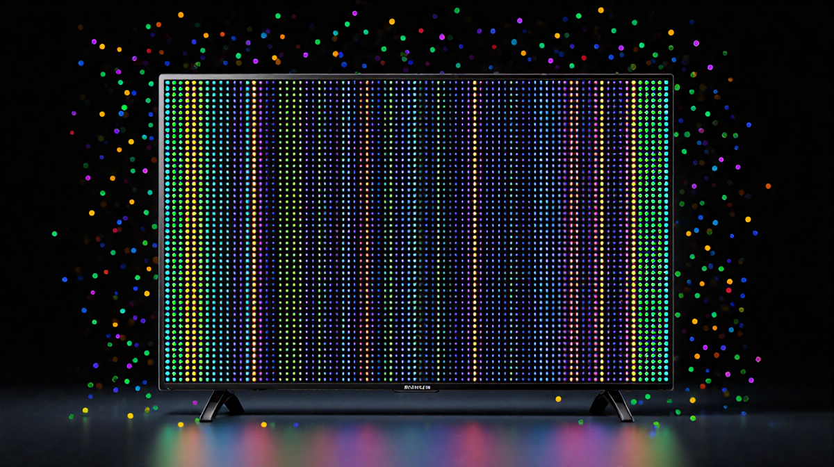 Mini LED backlight illuminates TV panel with grid LEDs of varying intensity and quantum dot color dots