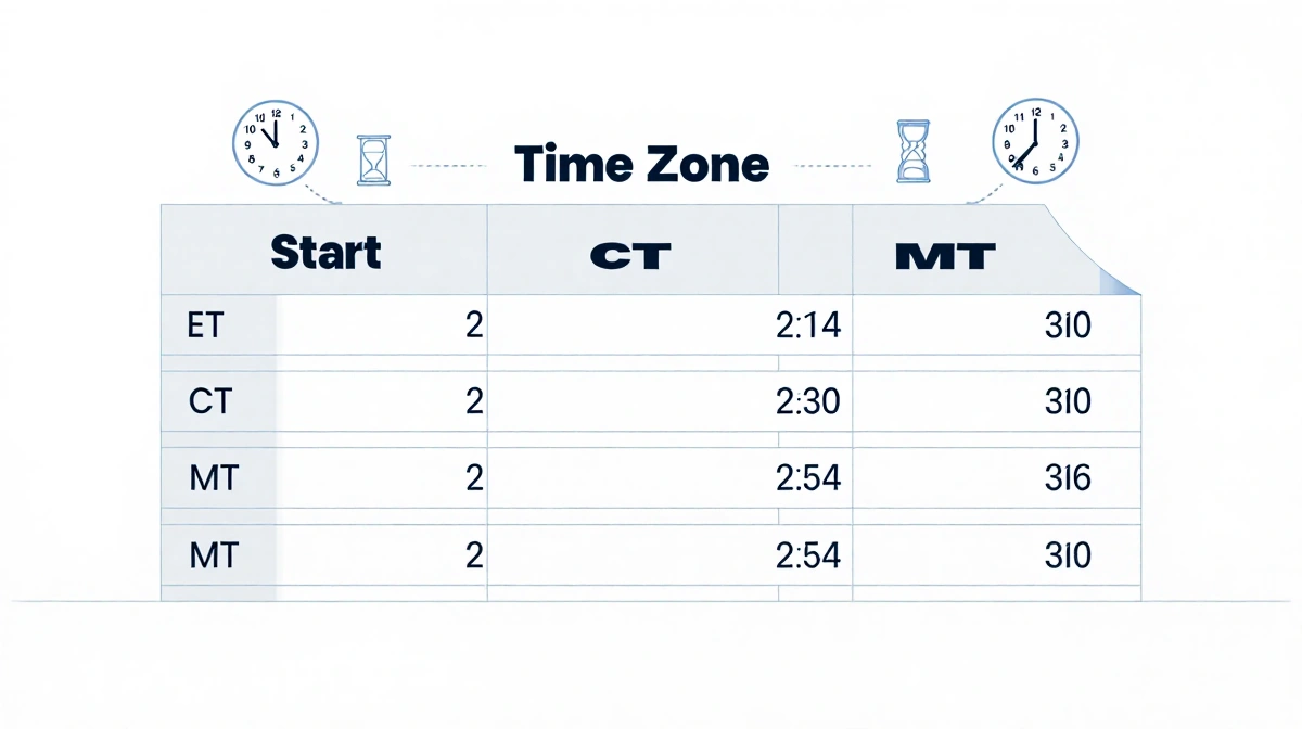Modern data table showing time zones with start and end times plus clock icons